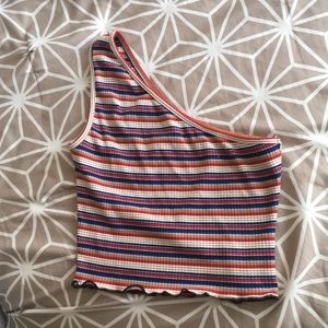 A cropped one shoulder shirt